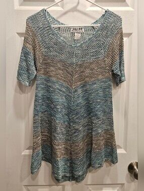 90s Colorblock Crochet Knit Chevron Top/Dress by 212 New York Women's Sz XL